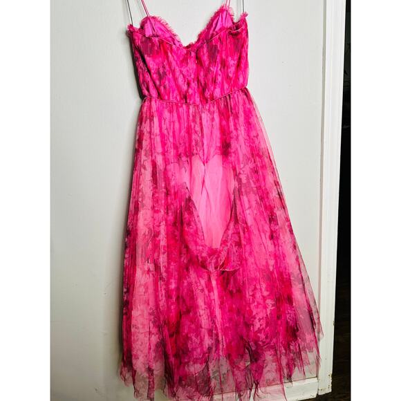 ML MONIQUE LHUILLIER Pink Floral Tulle Sweetheart Neckline A-Line Dress Size 14 - Picture 8 of 13